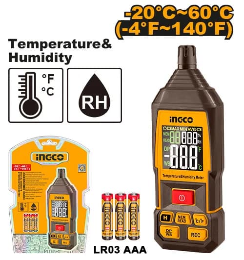 MEDIDOR DE HUMEDAD Y TEMPERATURA DIGITAL -20°C~60°C(-4°F~140°F) INGCO