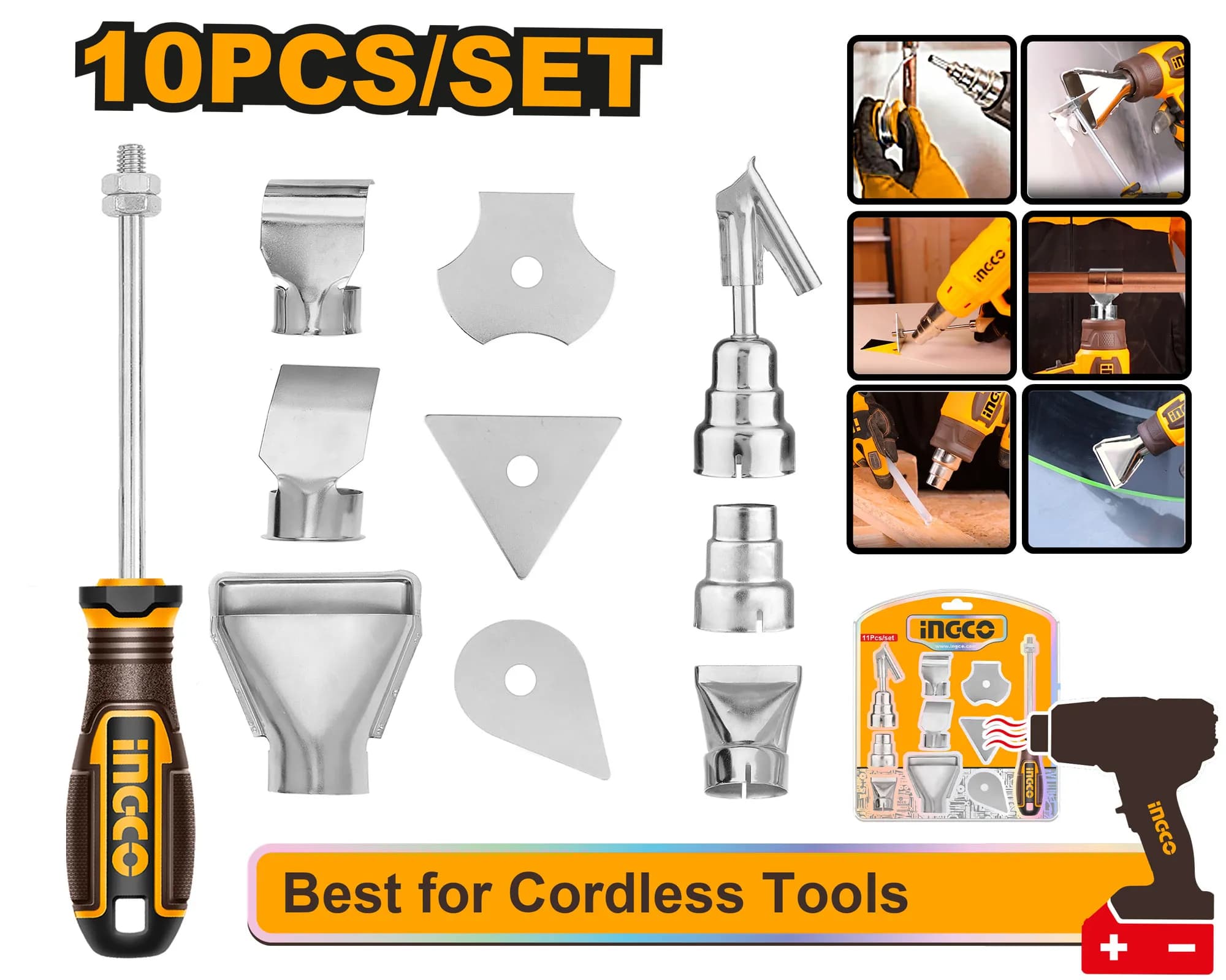 ACCESORIOS PISTOLA DE CALOR 10PCS INGCO