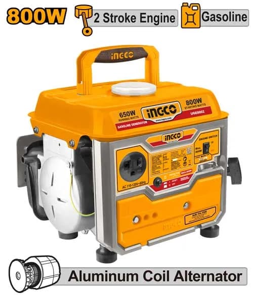 GENERADOR ELECTRICO A GASOLINA 110V 8.3A 0.8KVA 12V INGCO